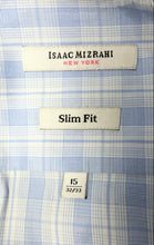 Load image into Gallery viewer, Isaac Mizrahi Mens Blue Plaid Print Long Sleeve Slim Fit Dress Shirt Size 15