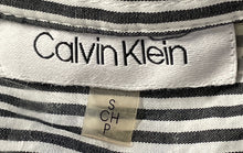 Load image into Gallery viewer, Calvin Klein Womens Black White Striped Embroidered Flowers Button-Up Shirt Sz S