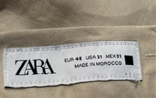 Load image into Gallery viewer, Zara Mens Beige Slash Pockets Button Front Belt Loops Trousers Pants Size 31