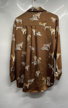 Load image into Gallery viewer, Zara Womens Brown Tiger Print Satin Long Sleeve Collared Button-Up Shirt Size XS