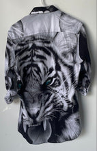 Load image into Gallery viewer, Vercini Mens Gray Tiger Print Long Sleeve Spread Collar Button-Up Shirt Size S