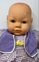 Load image into Gallery viewer, Vintage Blue Realistic Baby Girl Doll With Purple White Gingham Outfit