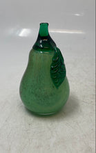 Load image into Gallery viewer, Hand Blown Art Glass Green Pear Shaped With Leaf Design Decorative Paperweight
