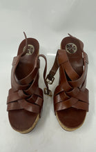 Load image into Gallery viewer, Authentic Tory Burch Womens Brown Leather Wedge Platform Sandals Size 6.5M Worn