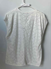 Load image into Gallery viewer, Zara Womens White Short Sleeve Round Neck Collarless Pullover Blouse Top Size M
