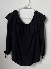 Load image into Gallery viewer, Michael Kors Womens Black Off The Shoulder Layered Ruffle Blouse Top Size M