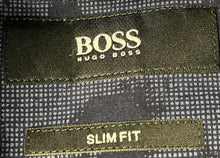 Load image into Gallery viewer, Hugo Boss Mens Blue Printed Slim Fit Collared Long Sleeve Dress Shirt Size 16