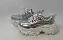 Load image into Gallery viewer, K Kip Wok Womens Silver White Lace-Up Chunky Platform Sneakers Shoes Size 8