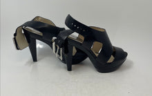 Load image into Gallery viewer, Michael Kors Womens Carla Black Leather High Heel Platform Sandals Size 7.5