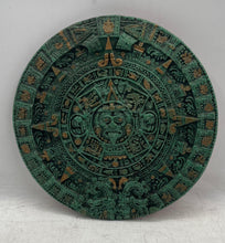 Load image into Gallery viewer, Antique Green Gold Aztec Maya Solar Sun Inlay Stones Wall Hanging Calendar