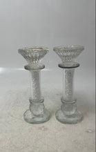 Load image into Gallery viewer, Lot Of 2 Pcs Clear Glass Elegant Glitter Filled Accent Candlestick Holders