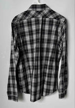 Load image into Gallery viewer, Express Mens Black White Plaid Long Sleeve Dress Shirt Size M 15-15.5