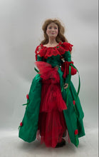 Load image into Gallery viewer, Blonde Hair Green Eyes Standing Porcelain Doll Collection In Green Red Dress