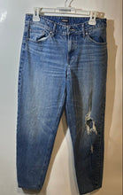 Load image into Gallery viewer, Express Womens Blue Medium Wash Pockets Distressed Denim Mom Jeans Size 4R