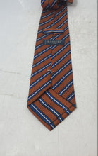Load image into Gallery viewer, Ranieri Studio Italy Mens Brown Blue White Striped Keeper Loop Pointed Tie