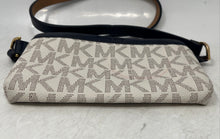 Load image into Gallery viewer, Michael Kors Womens White Navy Blue Monogram Canvas Leather Trim Belt Bag