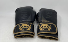 Load image into Gallery viewer, Venum Black Gold Leather Designed Adjustable Cuff Strap Sparring Boxing Gloves