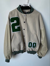 Load image into Gallery viewer, Boohoo Womens Cream & Green Long Sleeve Snap Front Letterman Varsity Jacket Sz 2