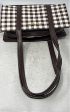 Load image into Gallery viewer, Betsey Johnson Womens Brown White Checkered Inner Pockets Zipper Shoulder Bag