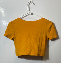 Load image into Gallery viewer, Zara Womens Orange Short Sleeve Boat Neck Pullover Cropped Blouse Top Size S