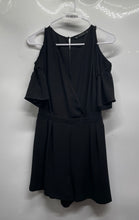 Load image into Gallery viewer, Zara Womens Black Short Cold Shoulder Sleeve Button One-Piece Romper Size XS