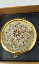 Load image into Gallery viewer, Monet Womens Gold-Tone Pearl Round Compact Mirror In Open Box