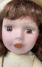 Load image into Gallery viewer, Cathay Collection Yellow Embroidered Dress Ceramic Hat Girls Porcelain Doll