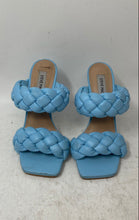 Load image into Gallery viewer, Steve Madden Womens Kenley Blue Leather Square Toe Slip-On Strappy Heels Sz 6.5