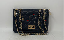 Load image into Gallery viewer, Aldo Womens Black Quilted Faux Leather Chain Strap Turn Lock Crossbody Handbag