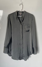 Load image into Gallery viewer, H&M Womens Gray Satin Band Collar Long Sleeve Button-Up Shirt Size Medium
