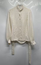 Load image into Gallery viewer, Express Womens Beige Striped Long Sleeve Waist Tie Button-Up Shirt Size XS