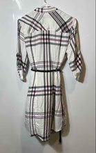 Load image into Gallery viewer, Guess Womens White Plaid 3/4 Sleeve Split Neck Pockets Belted Shirt Dress Size M
