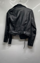 Load image into Gallery viewer, Zara Womens Black Faux Leather Asymmetric Front Zip Belted Biker Jacket Size S