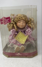 Load image into Gallery viewer, Gift Gallery Animated Wind Up Musical Purple Dress Curly Hair Porcelain Doll