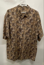 Load image into Gallery viewer, Burma Bibas Mens Brown Leaf Print Short Sleeve Collared Button-Up Shirt Size L