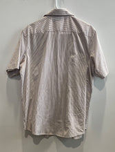 Load image into Gallery viewer, Banana Republic Mens Brown White Striped Short Sleeve Dress Shirt Size Medium