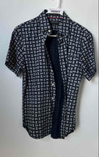 Load image into Gallery viewer, Banana Republic Mens Blue White Printed Short Sleeve Button-Up Shirt Size S