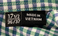 Load image into Gallery viewer, Hugo Boss Mens Green Check Cotton Sharp Fit Dress Shirt Size 17.5 36/37