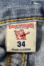 Load image into Gallery viewer, True Religion Mens Blue Distressed Denim Straight Leg Jeans Pants Size 34