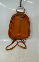 Load image into Gallery viewer, Valentina Womens Orange Pebbled Leather Convertible Sling Backpack