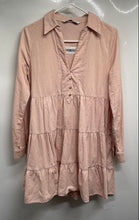 Load image into Gallery viewer, Zara Womens Light Pink Long Sleeve Collared V-Neck Button Front Mini Dress Sz XS