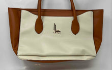 Load image into Gallery viewer, Loulu Womens Brown Beige Colorblock Faux Leather Triple Compartment Tote Handbag