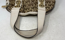 Load image into Gallery viewer, Michael Kors Womens Beige Brown Signature Leather Trim Zip Top Satchel Bag