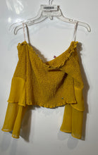 Load image into Gallery viewer, Guess Womens Yellow Off-The-Shoulder Smocked Cropped Blouse Top Size XL
