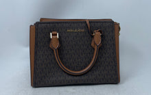 Load image into Gallery viewer, Michael Kors Womens Sheila Brown Signature Print Double Handle Satchel Purse