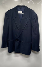 Load image into Gallery viewer, Linea Uomo Mens Blue Striped Long Sleeve Double-Breasted Blazer Size 43R