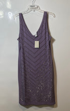 Load image into Gallery viewer, Carmen Marc Valvo Womens Purple V-Neck Rhinestone Sheath Dress Size XL With Tag