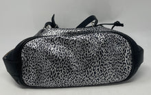 Load image into Gallery viewer, Authentic Furla Womens Black Silver Leopard Print Drawstring Bucket Bag Damaged