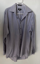 Load image into Gallery viewer, Calvin Klein Mens Gray Striped Cotton Long Sleeve Button-Up Shirt Size L 16.5