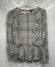 Load image into Gallery viewer, Vince Camuto Womens Beige Plaid Print Long Sleeve Blouse Top Size Small